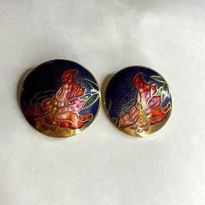 Vintage enamel painted Earrings on gold earrings